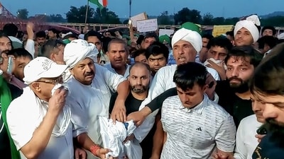 Bhartiya Kisan Union (BKU) president Naresh Tikait in Haridwar where wrestlers gathered to immerse their medals in the Ganga river as a mark of protest against Wrestling Federation of India (WFI) chief Brij Bhushan Sharan Singh over the sexual harassment allegations (ANI)