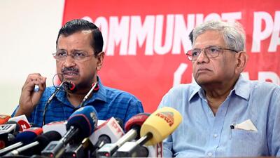 Delhi chief minister Arvind Kejriwal and CPI(M) general secretary Sitaram Yechury address a joint press conference over the murder of a 16-year-old girl in Shahbad Dairy in New Delhi on Tuesday. (ANI) Delhi chief minister Arvind Kejriwal and CPI(M) general secretary Sitaram Yechury address a joint press conference over the murder of a 16-year-old girl in Shahbad Dairy in New Delhi on Tuesday. (ANI)