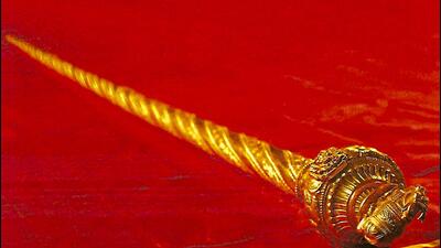 Sengol', a historical sceptre from Tamil Nadu that was installed in the new Parliament building. (PTI) Sengol', a historical sceptre from Tamil Nadu that was installed in the new Parliament building. (PTI)