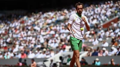 Russia's Daniil Medvedev reacts during his match against Brazil's Thiago Seyboth Wild during their men's singles match on day three of the Roland-Garros Open (AFP) Russia's Daniil Medvedev reacts during his match against Brazil's Thiago Seyboth Wild during their men's singles match on day three of the Roland-Garros Open (AFP)