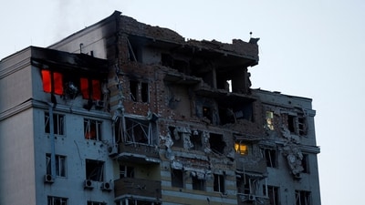 A view shows an apartment building damaged during a massive Russian drone strike, amid Russia’s attack on Ukraine, in Kyiv. (REUTERS)