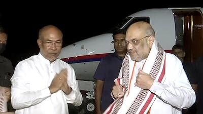 Union home minister Amit Shah in Imphal on Monday. (Twitter) Union home minister Amit Shah in Imphal on Monday. (Twitter)
