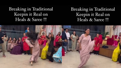 Woman does break dance in saree and heels. (Instagram/@nepalhiphopfoundation01) Woman does break dance in saree and heels. (Instagram/@nepalhiphopfoundation01)
