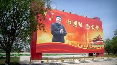 Chinese President Xi Jinping is seen on a billboard reading "China Dream, Space Dream" at the Jiuquan Satellite Launch Center in northwest China on Monday, May 29, 2023. (AP Photo/Mark Schiefelbein) Chinese President Xi Jinping is seen on a billboard reading "China Dream, Space Dream" at the Jiuquan Satellite Launch Center in northwest China on Monday, May 29, 2023. (AP Photo/Mark Schiefelbein)