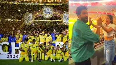 Vicky Kaushal and Sara Ali Khan watched IPL final in Ahmedabad. Vicky Kaushal and Sara Ali Khan watched IPL final in Ahmedabad.
