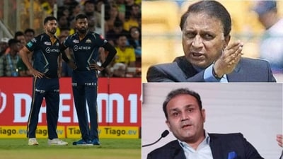 Hardik Pandya with Mohit Sharma; Sunil Gavaskar; Virender Sehwag Hardik Pandya with Mohit Sharma; Sunil Gavaskar; Virender Sehwag