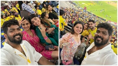 Vignesh Shivan with Rivaba Jadeja, Sakshi Dhoni and others during IPL final. Vignesh Shivan with Rivaba Jadeja, Sakshi Dhoni and others during IPL final.