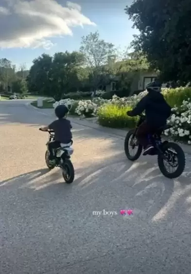 Kourtney posted pictures of her children cycling. Kourtney posted pictures of her children cycling.