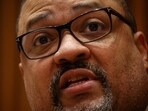 FILE PHOTO: New York County District Attorney Alvin Bragg speaks during a news conference at 1 Police Plaza in New York City, U.S., April 18, 2023.  REUTERS/Brendan McDermid/File Photo