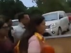 Union minister Meenakshi Lekhi was seen hurrying when she was asked to comment on the protesting wrestlers. 