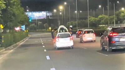 A videograb of the incident which took place on Tuesday. (HT Photo) A videograb of the incident which took place on Tuesday. (HT Photo)