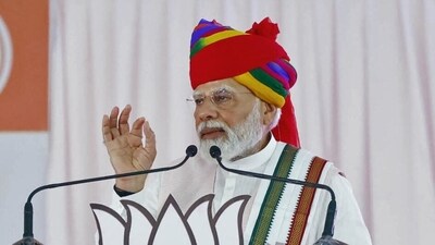 Prime Minister Narendra Modi addresses a public meeting, in Ajmer on Wednesday. (ANI)