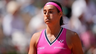 France's Caroline Garcia reacts after missing a shot against Russia's Anna Blinkova (AP) France's Caroline Garcia reacts after missing a shot against Russia's Anna Blinkova (AP)