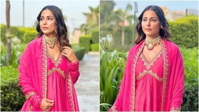 Actor Hina Khan's love for traditional ensembles has served fans with unforgettable sartorial moments. From silk sarees to embroidered suit sets, Hina loves wearing ethnic outfits. Her latest post also backs our claim. The star attended an event in Varanasi dressed in a rani pink-coloured anarkali and palazzo pants and shared pictures on social media. Scroll through to check out Hina's photos. (Instagram) Actor Hina Khan's love for traditional ensembles has served fans with unforgettable sartorial moments. From silk sarees to embroidered suit sets, Hina loves wearing ethnic outfits. Her latest post also backs our claim. The star attended an event in Varanasi dressed in a rani pink-coloured anarkali and palazzo pants and shared pictures on social media. Scroll through to check out Hina's photos. (Instagram)