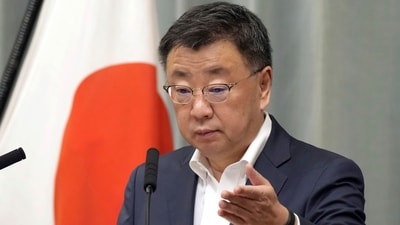 Japan’s Chief Cabinet Secretary Hirokazu Matsuno speaks at a press conference in Tokyo. (AP)