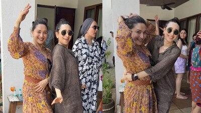 Karisma Kapoor and Madhuri Dixit danced together at a recent party. Karisma Kapoor and Madhuri Dixit danced together at a recent party.