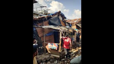 Over 500 homes were damaged in villages around Padgha in rural parts of Bhiwandi in Thane district on Tuesday afternoon after heavy winds and rain lashed the area. (HT PHOTO) Over 500 homes were damaged in villages around Padgha in rural parts of Bhiwandi in Thane district on Tuesday afternoon after heavy winds and rain lashed the area. (HT PHOTO)