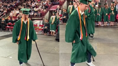 Paralysed athlete walks again to receives diploma. (Instagram/@goodnewsmovement) Paralysed athlete walks again to receives diploma. (Instagram/@goodnewsmovement)