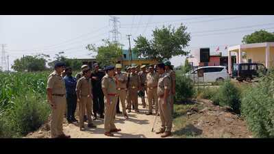 SSP Aligarh Kalanidhi Naithani in Samastipur Keerat village in Aligarh on Wednesday. (HT)
