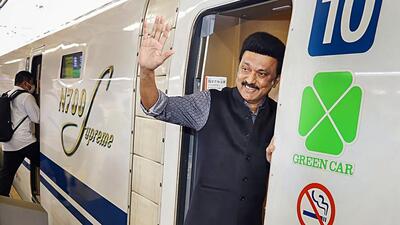 Tamil Nadu chief minister M K Stalin in Osaka, Japan, on Sunday. (PTI)