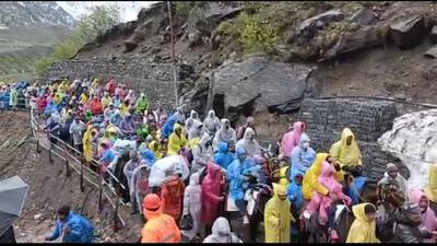 The Char Dham Yatra at Kedarnath was stopped for a brief period due to heavy rains in the Gaurikund area and snow at the Kedarnath shrine on Wednesday. (File Photo) The Char Dham Yatra at Kedarnath was stopped for a brief period due to heavy rains in the Gaurikund area and snow at the Kedarnath shrine on Wednesday. (File Photo)