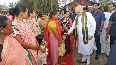Union home minister Amit Shah visited relief camps in strife-torn Manipur on Wednesday. (Twitter/Amit Shah) Union home minister Amit Shah visited relief camps in strife-torn Manipur on Wednesday. (Twitter/Amit Shah)