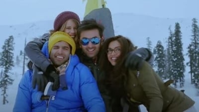Ranbir Kapoor, Deepika Padukone, Kalki Koechlin and Aditya Roy Kapur in a still from Yeh Jawaani Hai Deewani.