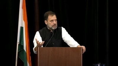 Rahul Gandhi speaking in San Francisco on Wednesday.
