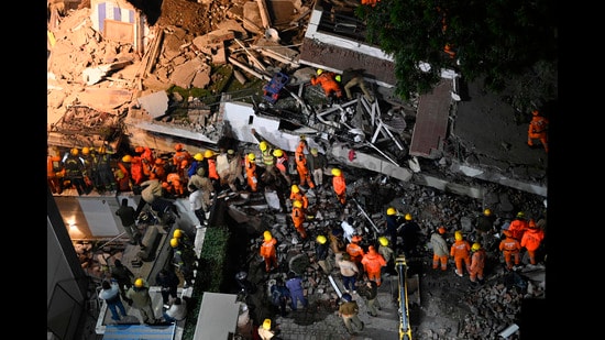 The five-floor multi-storey Alaya residential apartment on Wazir Hasan road had collapsed on January 24 this year. (Deepak Gupta)