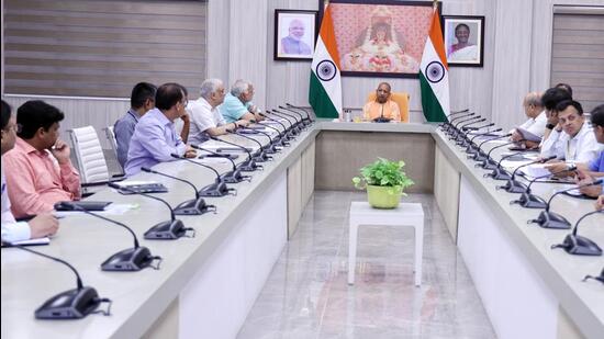 Uttar Pradesh chief minister Yogi Adityanath at an official meeting in Lucknow on Wednesday. (SOURCED IMAGE)