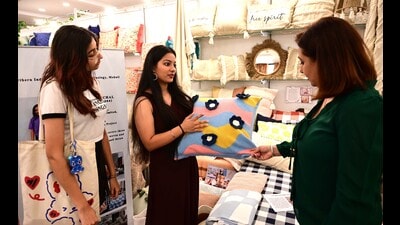 A student showcasing her collection during the annual exhibition in Chandigarh on Thursday (Photos: Keshav Singh/HT)