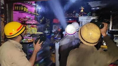 An electrical short-circuit is suspected as the cause of the fire. There were no injuries or deaths due to the incident, said fire officers. (HT Photo) An electrical short-circuit is suspected as the cause of the fire. There were no injuries or deaths due to the incident, said fire officers. (HT Photo)
