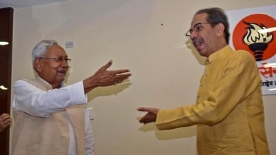 Bihar chief minister Nitish Kumar with Shiv Sena (UBT) party chief Uddhav Thackeray in Mumbai on May 11. (ANI) Bihar chief minister Nitish Kumar with Shiv Sena (UBT) party chief Uddhav Thackeray in Mumbai on May 11. (ANI)