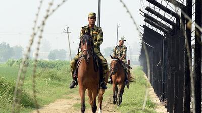 Border Security Force personnel patrol near the India-Pakistan border, on Thursday. (BSF Twitter) Border Security Force personnel patrol near the India-Pakistan border, on Thursday. (BSF Twitter)