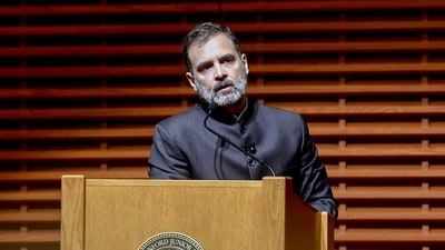 Congress Party leader Rahul Gandhi addresses students at Stanford University Campus in California. (ANI) Congress Party leader Rahul Gandhi addresses students at Stanford University Campus in California. (ANI)
