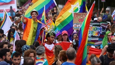 People take part in an annual LGBTQ Pride parade in Jerusalem, Friday. (REUTERS)