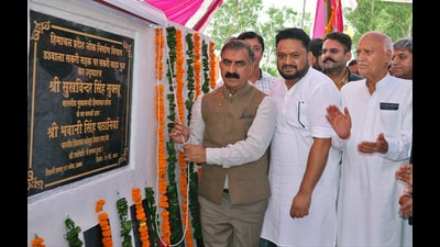 Himachal Pradesh chief minister Sukhvinder Singh Sukhu inaugurates 51.85 meter-long double lane bridge over Sakri Khud on Dadwala- Sakri road, in Kangra. (ANI)