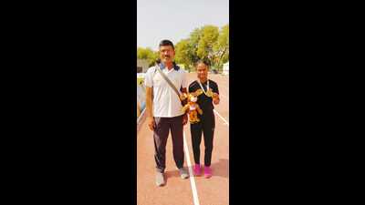 Poonam Kumawat poses with her gold medal in Lucknow. (Pic by SAI) Poonam Kumawat poses with her gold medal in Lucknow. (Pic by SAI)