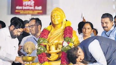 Shinde attended the birth anniversary event of Ahilya Devi Holkar at her birthplace, Chondi village in Ahmednagar, where he announced the renaming. (PTI) Shinde attended the birth anniversary event of Ahilya Devi Holkar at her birthplace, Chondi village in Ahmednagar, where he announced the renaming. (PTI)