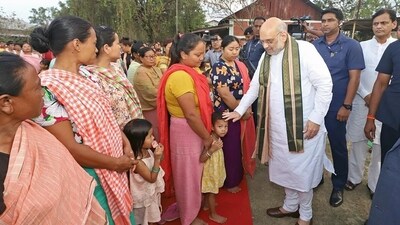 Union home minister Amit Shah visited relief camps in strife-torn Manipur on Wednesday. (Twitter/Amit Shah) (HT_PRINT) Union home minister Amit Shah visited relief camps in strife-torn Manipur on Wednesday. (Twitter/Amit Shah) (HT_PRINT)