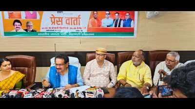 Union minister of state SP Singh Baghel addressing a press conference in Varanasi on the completion of nine years of the Modi government at the Centre, on Thursday. (HT PHOTO) Union minister of state SP Singh Baghel addressing a press conference in Varanasi on the completion of nine years of the Modi government at the Centre, on Thursday. (HT PHOTO)