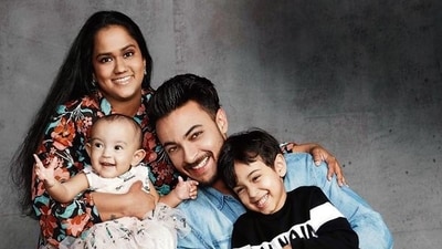 Actor Aayush Sharma with his wife Arpita and kids- Ahil and Ayat Sharma. Actor Aayush Sharma with his wife Arpita and kids- Ahil and Ayat Sharma.