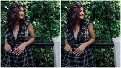 Mrunal played muse to fashion designer house How When Wear and picked a checkered summer dress for the pictures.&nbsp; (Instagram/@mrunalthakur)