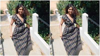 Mrunal's dress came with cut-out details at the side of the waist. "Still can't get over this outfit,” Mrunal captioned her pictures.&nbsp; (Instagram/@mrunalthakur)