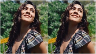 Styled by fashion stylist Sheefa J Gilani, Mrunal wore her tresses open in wavy curls with a messy hairdo.&nbsp; (Instagram/@mrunalthakur)