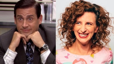 Michael Scott (Steve Carell) (Left) in American version of The Office. Hannah Howard (Felicity Ward) (Right), the lead in the Australian version of The Office. Michael Scott (Steve Carell) (Left) in American version of The Office. Hannah Howard (Felicity Ward) (Right), the lead in the Australian version of The Office.