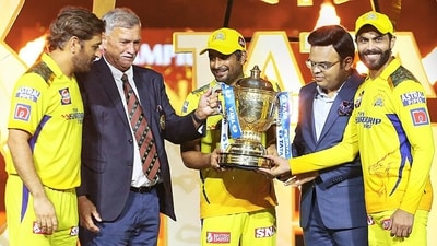From L to R: MS Dhoni, BCCI President Roger Binny, Ambati Rayudu, BCCI secretary Jay Shah, and Ravindra Jadeja (Chennai Super Kings Twitter) From L to R: MS Dhoni, BCCI President Roger Binny, Ambati Rayudu, BCCI secretary Jay Shah, and Ravindra Jadeja (Chennai Super Kings Twitter)