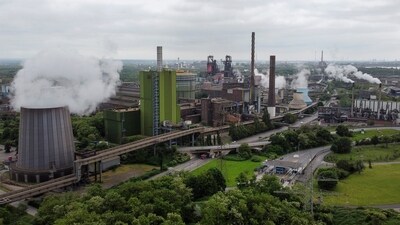 A steel mill of Germany's biggest producer thyssenkrupp Steel Europe is under steam in Duisburg, Germany, May 23, 2023. The European Union has been at the forefront of the fight against climate change and the protection of nature for years. (File) (AP)