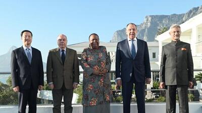 External affairs minister S. Jaishankar with his counterparts from Brazil, Russia, China and South Africa after a meeting of BRICS Foreign Ministers, in Cape Town, South Africa (PTI)