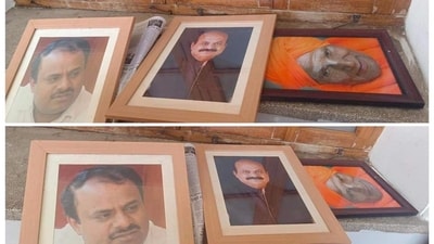 The Karnataka BJP also demanded that CM Siddaramaiah ask for forgiveness from the people of the state and hang up the portrait of the Lingayat seer with all respect due to him. (@BJP4Karnataka/Twitter) The Karnataka BJP also demanded that CM Siddaramaiah ask for forgiveness from the people of the state and hang up the portrait of the Lingayat seer with all respect due to him. (@BJP4Karnataka/Twitter)